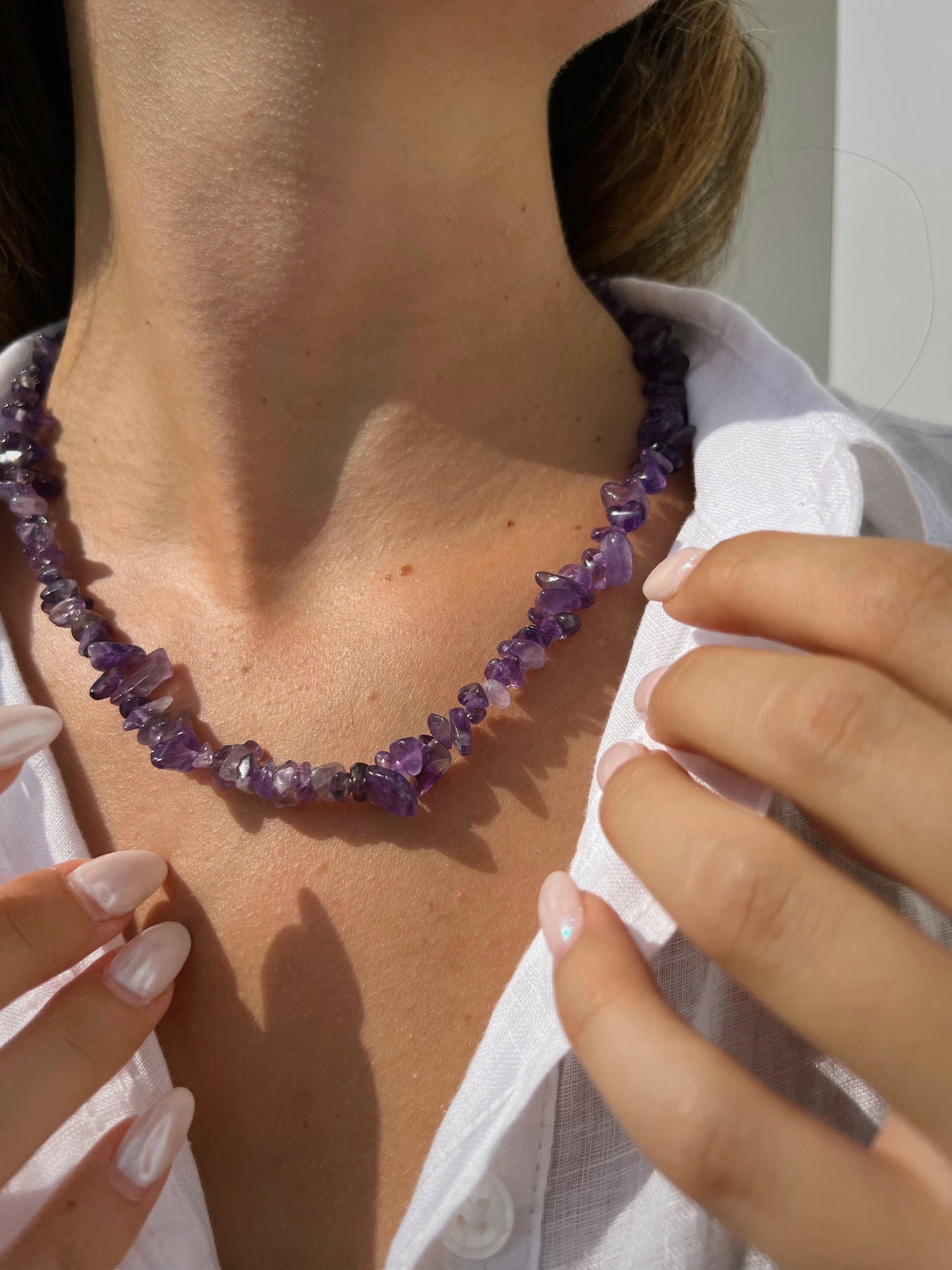 Collier en améthyste - pierre violette de sérénité et d'intuition. 